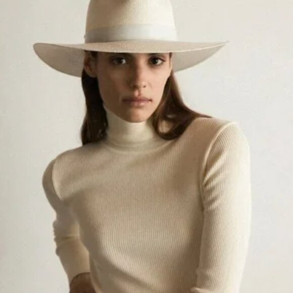 Janessa Leone Aisley White Straw Beach Hat, Size Small main image 10